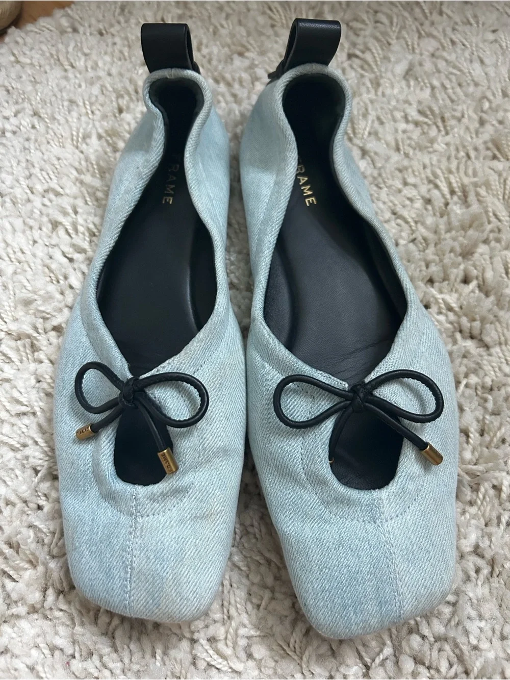 Frame vintage Light Blue Denim Ballet Flats with Bow Accent